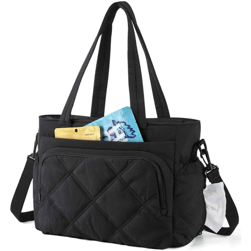 imageBAGSMART Lunch Bag Women Large Lunch Box Insulated Tote Bag with MultiPockets Quilted Puffy Tote for Work Outdoors04Black