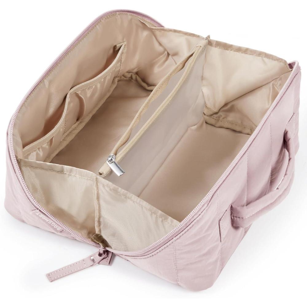 imageBAGSMART Makeup Bag Cosmetic Bag Travel Makeup BagWaterresistent Makeup Bags for Women Portable Pouch Open Flat Make Up Organizer Bag for Toiletries Brushes Pink02Baby Pink