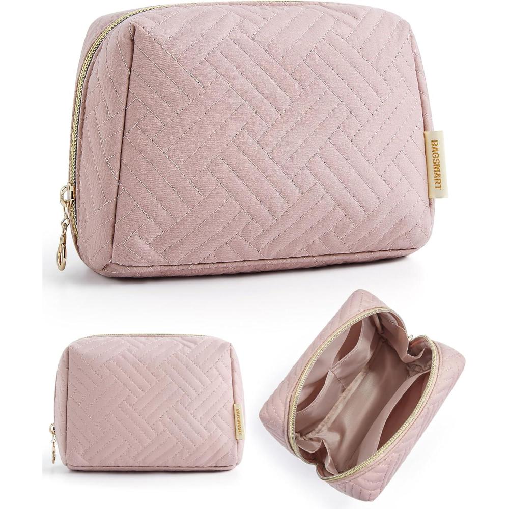 imageBAGSMART Puffy Makeup Bag Wide Opening Cosmetic Bag Compact ampamp Spacious WaterResistant Travel Organizer Pouches for Women Baby Pink01Pink