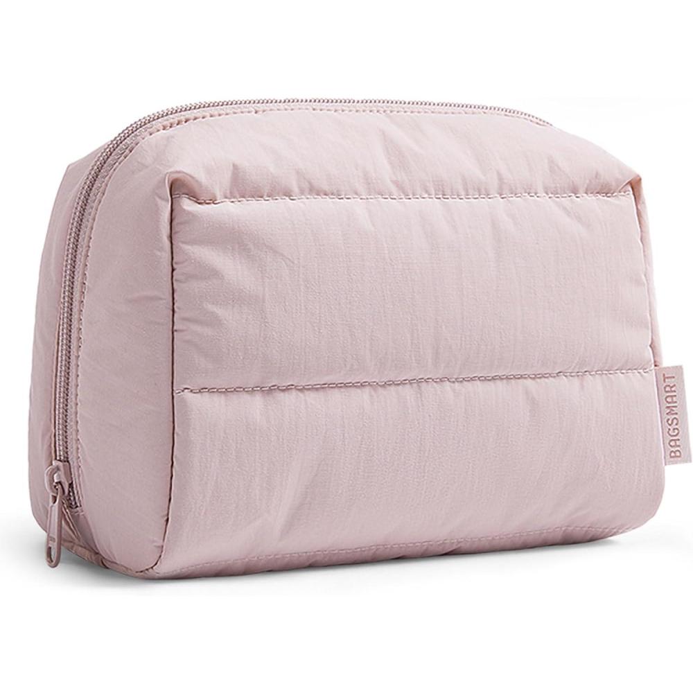 imageBAGSMART Puffy Makeup Bag Wide Opening Cosmetic Bag Compact ampamp Spacious WaterResistant Travel Organizer Pouches for Women Baby Pink02Baby Pink