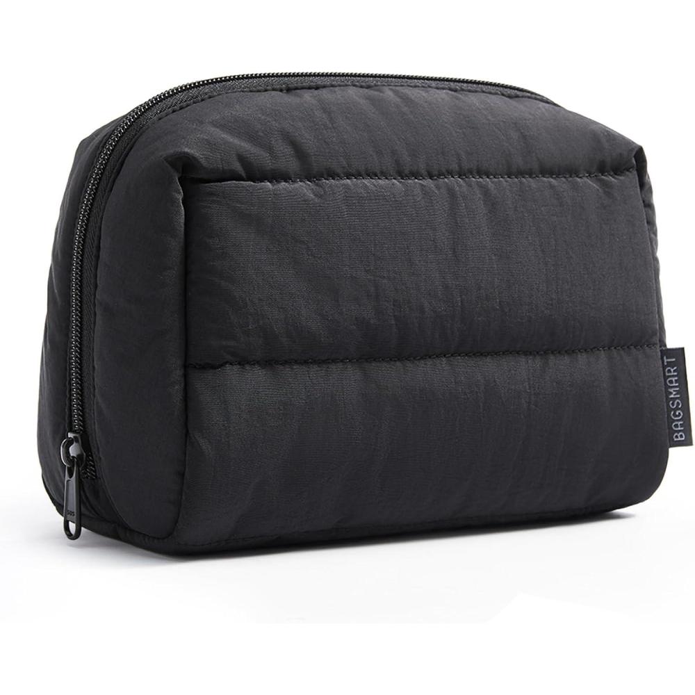 imageBAGSMART Puffy Makeup Bag Wide Opening Cosmetic Bag Compact ampamp Spacious WaterResistant Travel Organizer Pouches for Women Baby Pink02Black