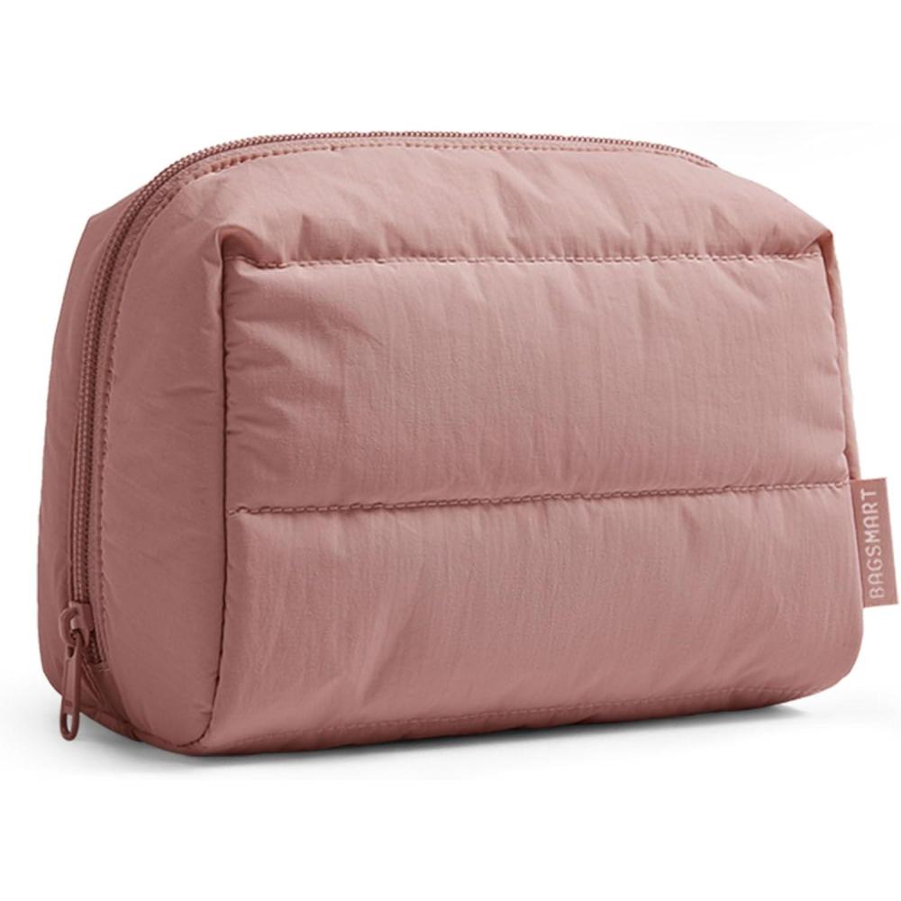 imageBAGSMART Puffy Makeup Bag Wide Opening Cosmetic Bag Compact ampamp Spacious WaterResistant Travel Organizer Pouches for Women Baby Pink02Nude Pink