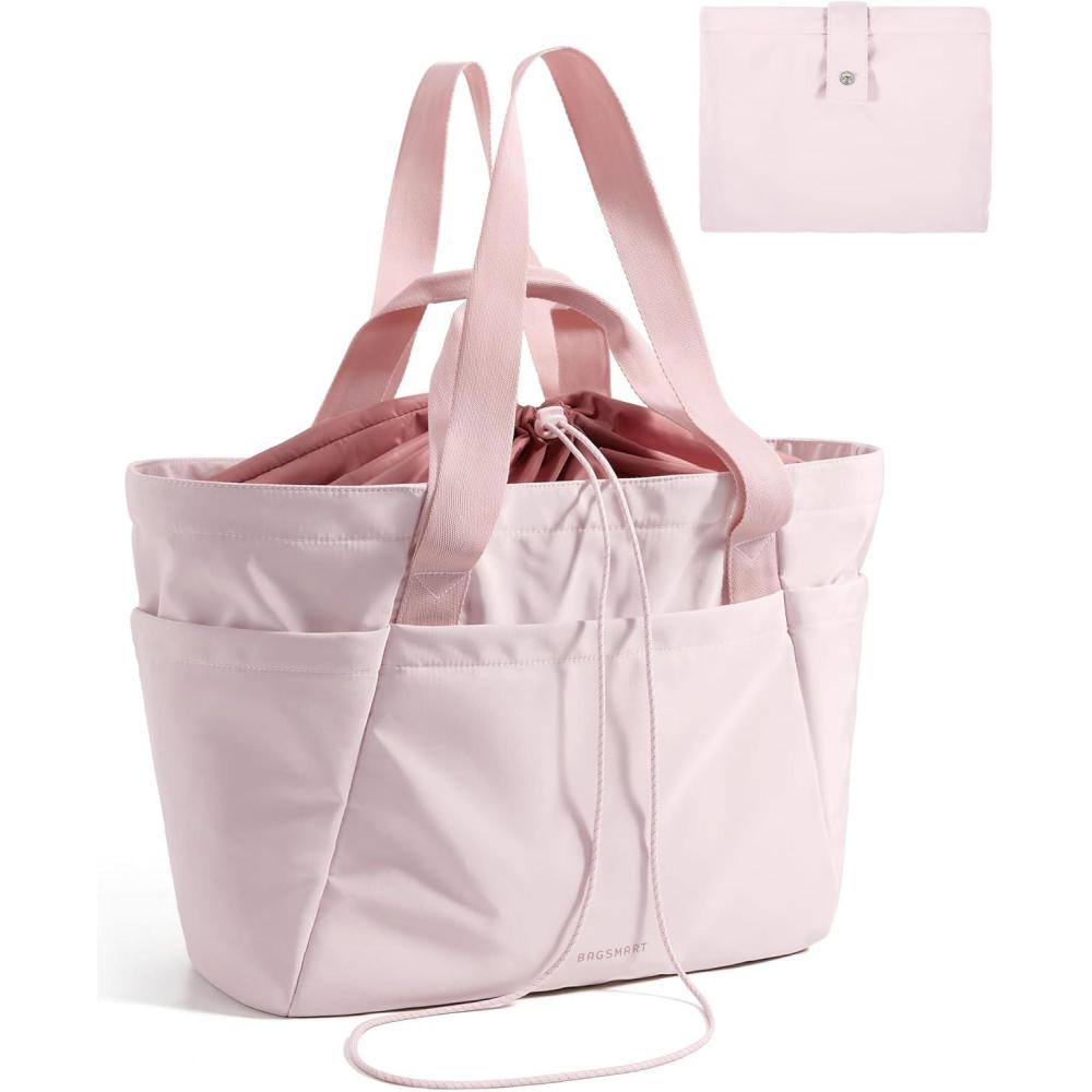 imageBAGSMART Reusable Grocery Bags Large Beach Bag Foldable Tote for Shopping Moving Holiday Travel Packing32lpink