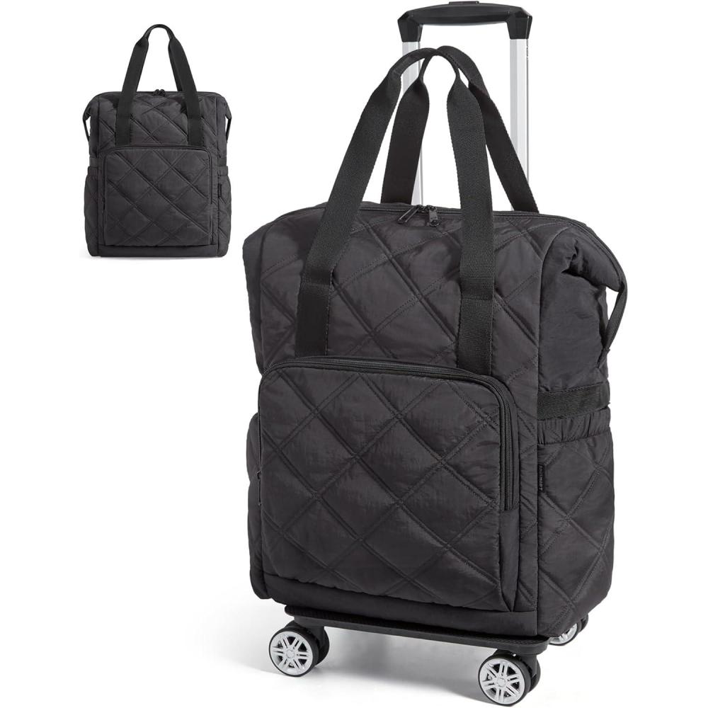 imageBAGSMART Rolling Duffle Bag with Wheels 35L Carry on Travel Bag with Detachable Wheels PVC Wet Pocket Duffel bag with Wheels BlackBlack