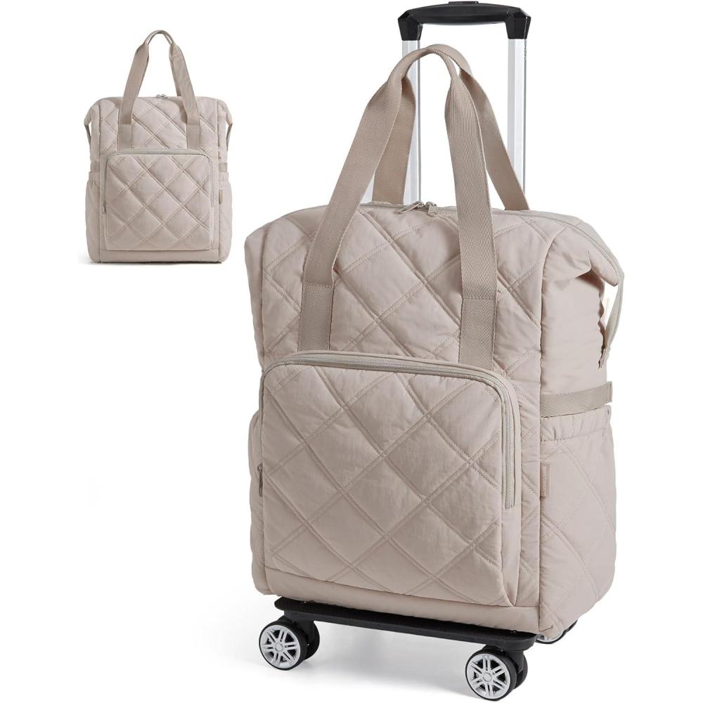 imageBAGSMART Rolling Duffle Bag with Wheels 35L Carry on Travel Bag with Detachable Wheels PVC Wet Pocket Duffel bag with Wheels BlackCamel