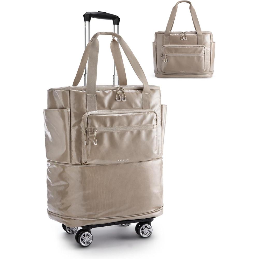 imageBAGSMART Rolling Duffle Bag with Wheels 48L Expandable Carry on Luggage Bag Large tote with Detachable Wheels for Travel Grocery Moving CamelCamel