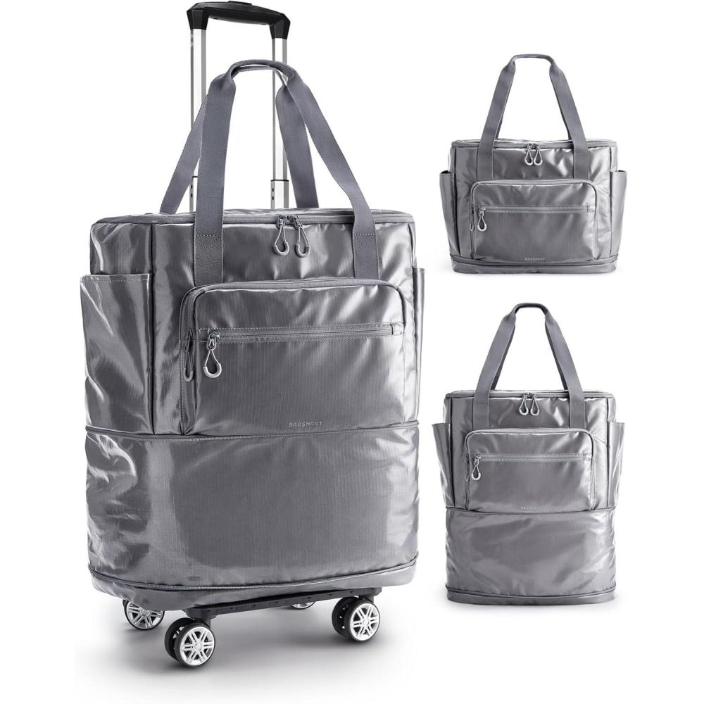 imageBAGSMART Rolling Duffle Bag with Wheels 48L Expandable Carry on Luggage Bag Large tote with Detachable Wheels for Travel Grocery Moving CamelGrey