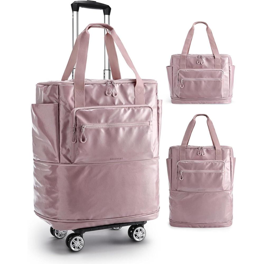 imageBAGSMART Rolling Duffle Bag with Wheels 48L Expandable Carry on Luggage Bag Large tote with Detachable Wheels for Travel Grocery Moving CamelPurple