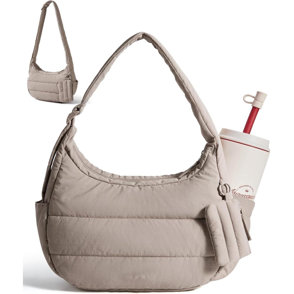 imageBAGSMART Shoulder Bag for Women Small Puffer Purses Crossbody Bag Lightweight Fluffy Hobo Handbag Puffy PouchCamel
