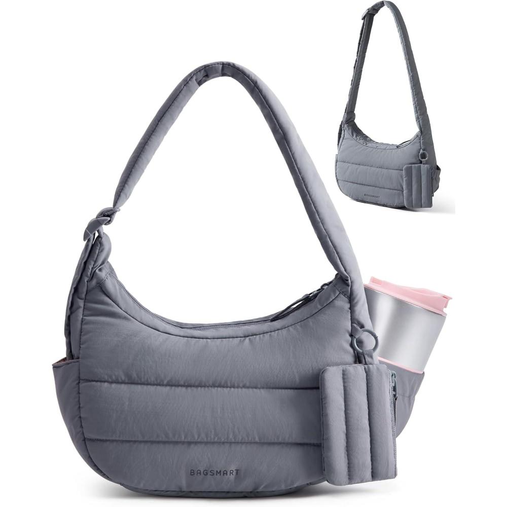 imageBAGSMART Shoulder Bag for Women Small Puffer Purses Crossbody Bag Lightweight Fluffy Hobo Handbag Puffy PouchGrey
