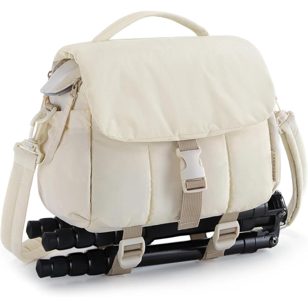 imageBAGSMART Small Camera Bag DSLR Camera Case for Camera Lens ampamp Accessories UltraLight Compact Crossbody Camcorder Bags with Rain CoverTripod Straps CamelBeige