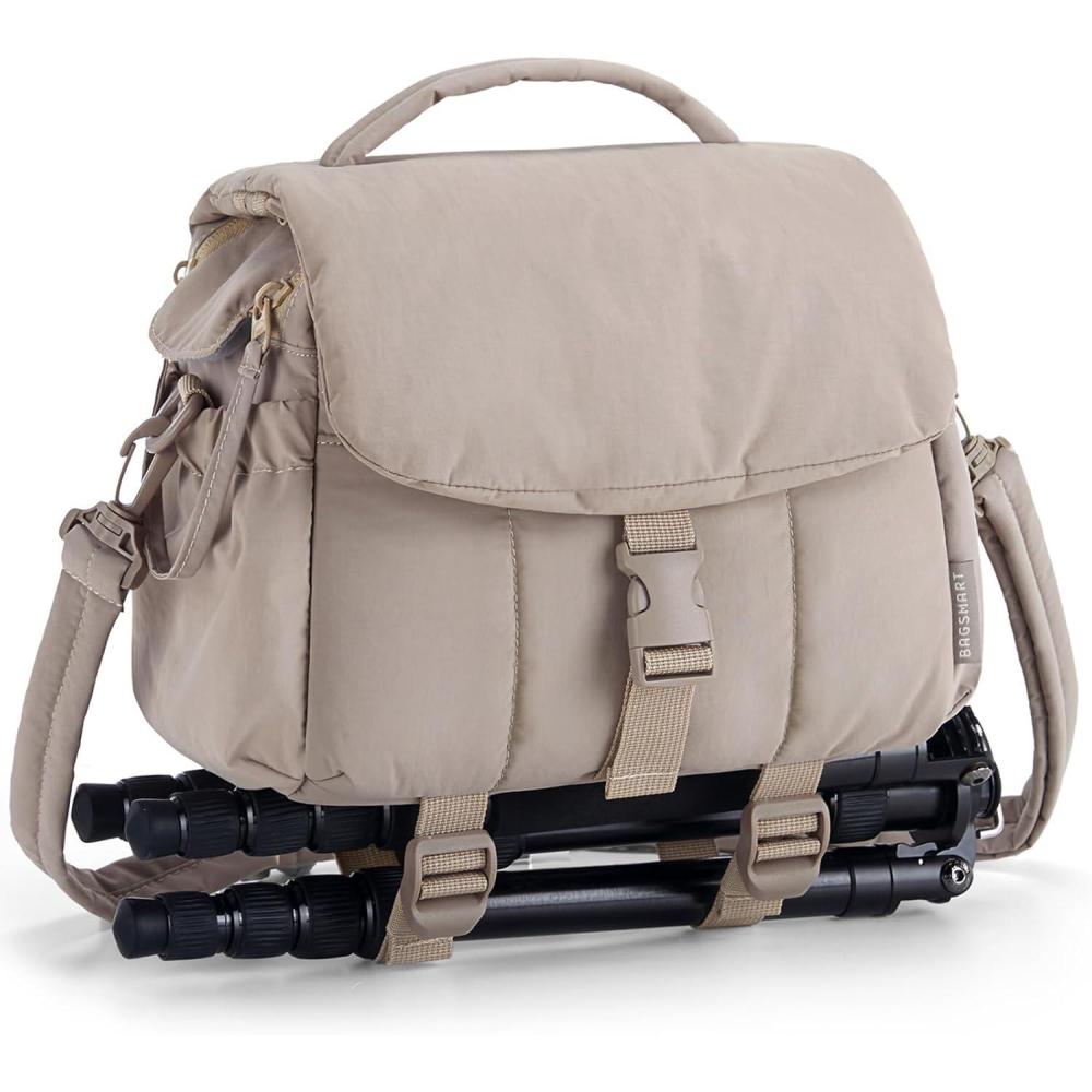 imageBAGSMART Small Camera Bag DSLR Camera Case for Camera Lens ampamp Accessories UltraLight Compact Crossbody Camcorder Bags with Rain CoverTripod Straps CamelCamel