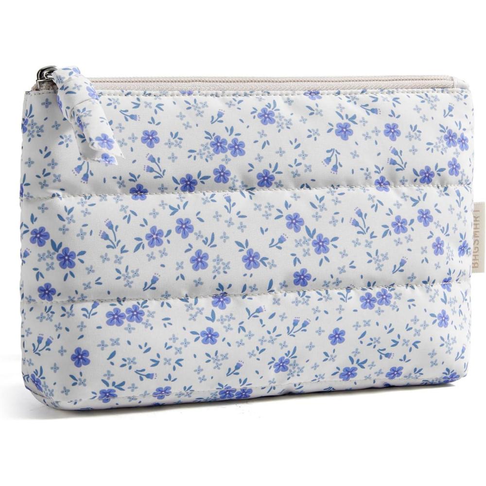 imageBAGSMART Small Cosmetic Bag Elegant Roomy Makeup Bagslipstick pouchZipper PouchGreat Gifts for WomenTravel Waterproof Toiletry Bag Accessories Organizer Gifts Pink1 pcsBlue Flower