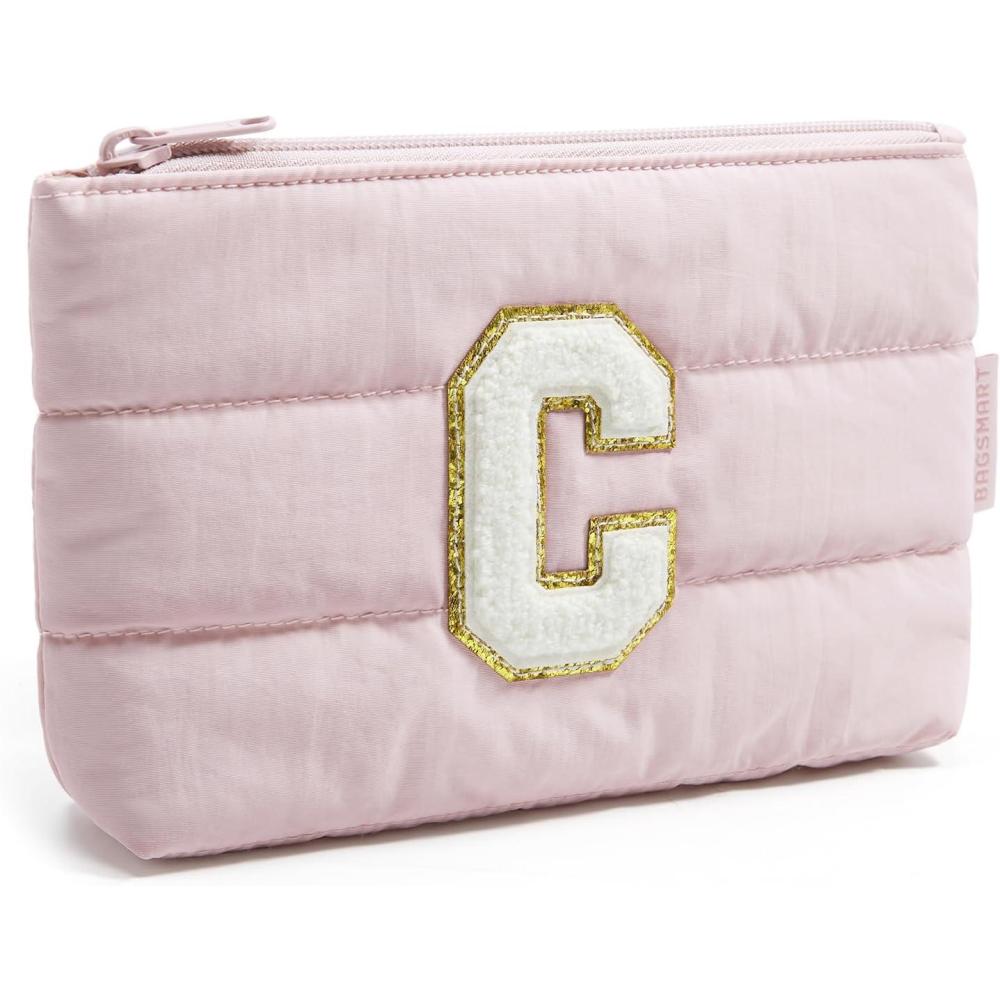 imageBAGSMART Small Cosmetic Bag Elegant Roomy Makeup Bagslipstick pouchZipper PouchGreat Gifts for WomenTravel Waterproof Toiletry Bag Accessories Organizer Gifts Pink1 pcsInitialC