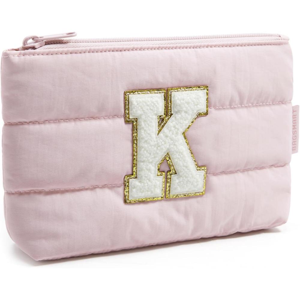 imageBAGSMART Small Cosmetic Bag Elegant Roomy Makeup Bagslipstick pouchZipper PouchGreat Gifts for WomenTravel Waterproof Toiletry Bag Accessories Organizer Gifts Pink1 pcsInitialK