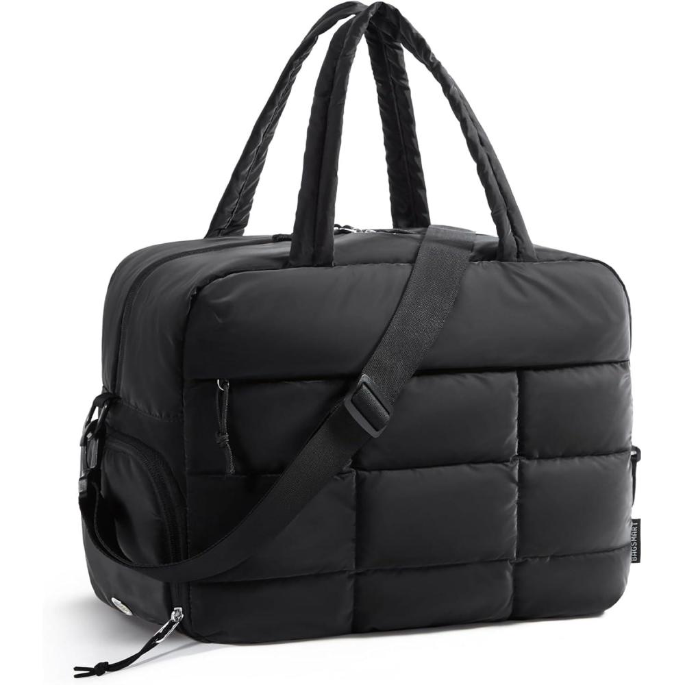 imageBAGSMART Small Gym Bag for Women 23L Carry on Travel Duffle Waterresistant Dance Bag with Shoe Compartment BlackBlack