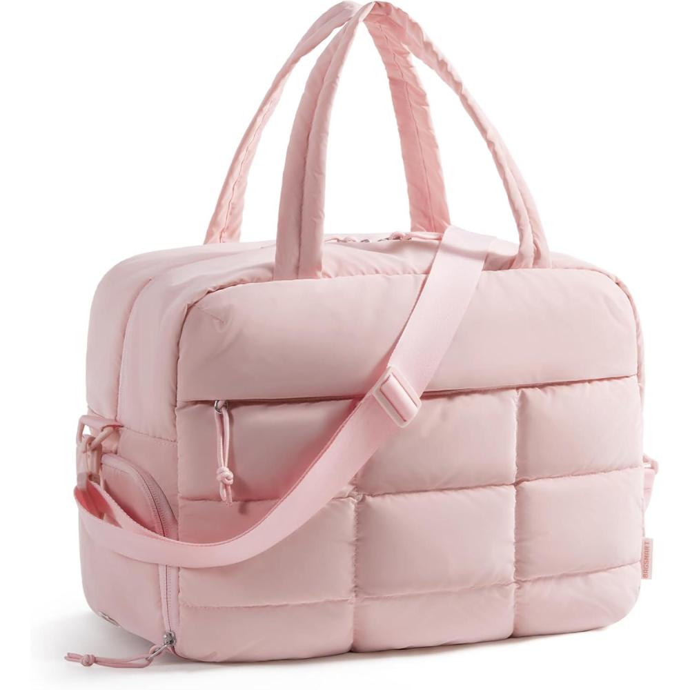 imageBAGSMART Small Gym Bag for Women 23L Carry on Travel Duffle Waterresistant Dance Bag with Shoe Compartment BlackLight Pink