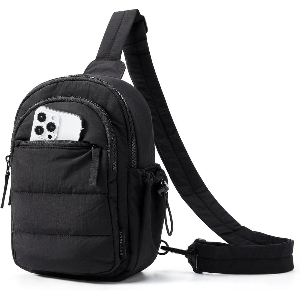 imageBAGSMART Small Sling Bag for Women Puffer Crossbody Bag Purses Hobo Handbag Fanny Packs for Travel HikingBlack