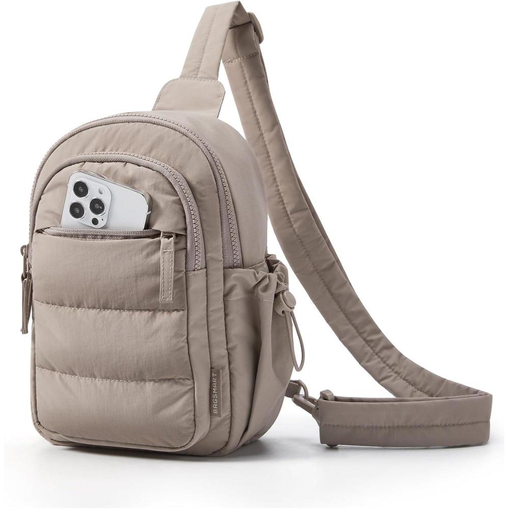 imageBAGSMART Small Sling Bag for Women Puffer Crossbody Bag Purses Hobo Handbag Fanny Packs for Travel HikingCamel