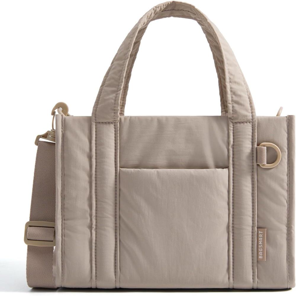 imageBAGSMART Small Tote Bag for Women Crossbody Bag with Zipper Crush Bow Purses for Travel Work CollegeKhaki