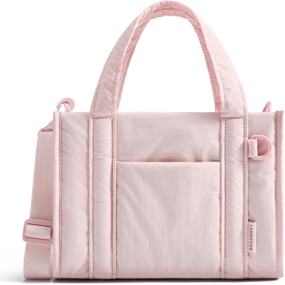 imageBAGSMART Small Tote Bag for Women Crossbody Bag with Zipper Crush Bow Purses for Travel Work CollegeLight Pink