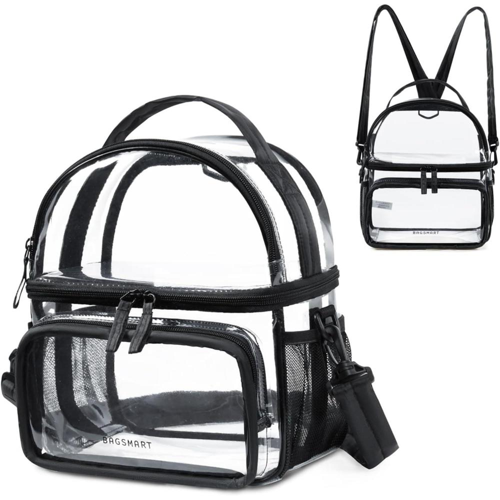 imageBAGSMART Stadium Approved Clear Bag 12quotx6quotx12quot Double Deck Lunch Box Convertible to Backpack Waterproof PVC PinkBlack