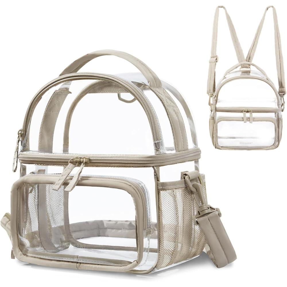 imageBAGSMART Stadium Approved Clear Bag 12quotx6quotx12quot Double Deck Lunch Box Convertible to Backpack Waterproof PVC PinkCamel