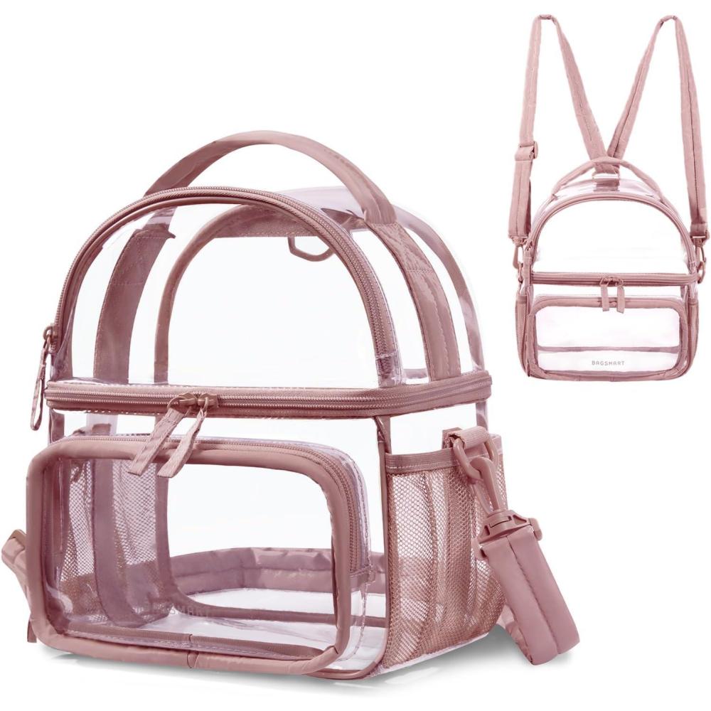 imageBAGSMART Stadium Approved Clear Bag 12quotx6quotx12quot Double Deck Lunch Box Convertible to Backpack Waterproof PVC PinkDusky Pink