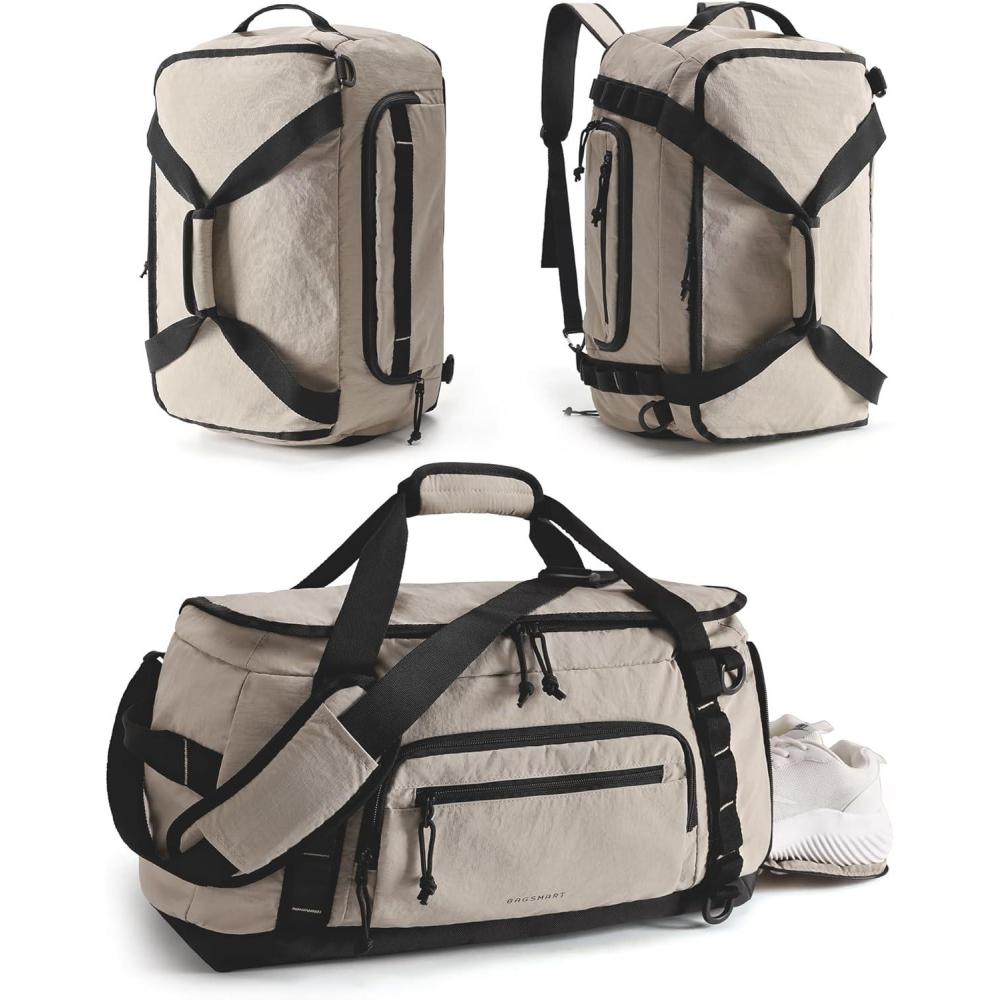 imageBAGSMART Tactical Gym Bag for Men 22L Duffle Bag for Travel with Shoe Compartment 4 in 1 Personal Item Tactical Backpack with 40oz Water Bottle Holder DOlive DrabICamel