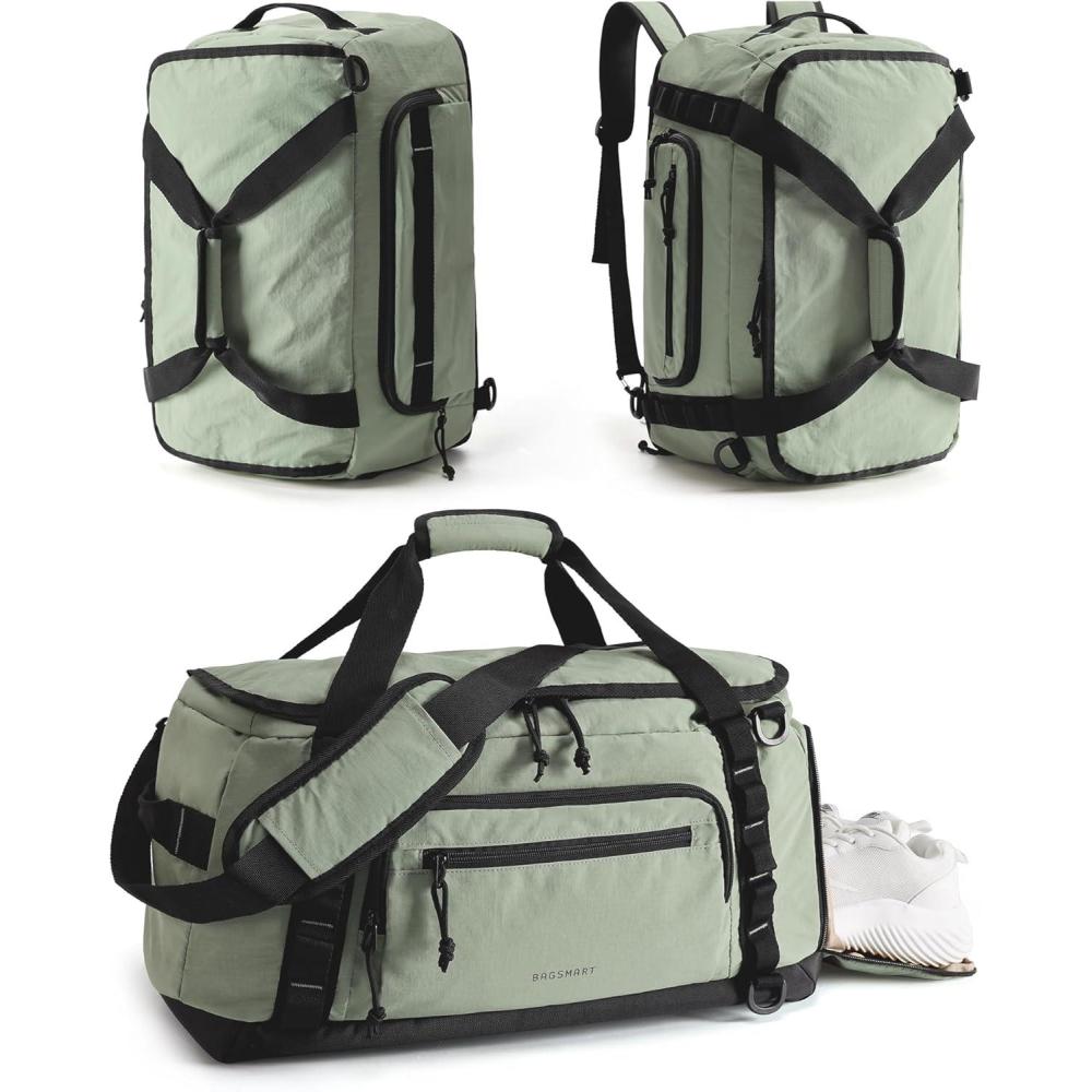 imageBAGSMART Tactical Gym Bag for Men 22L Duffle Bag for Travel with Shoe Compartment 4 in 1 Personal Item Tactical Backpack with 40oz Water Bottle Holder DOlive DrabJGreenish Gray