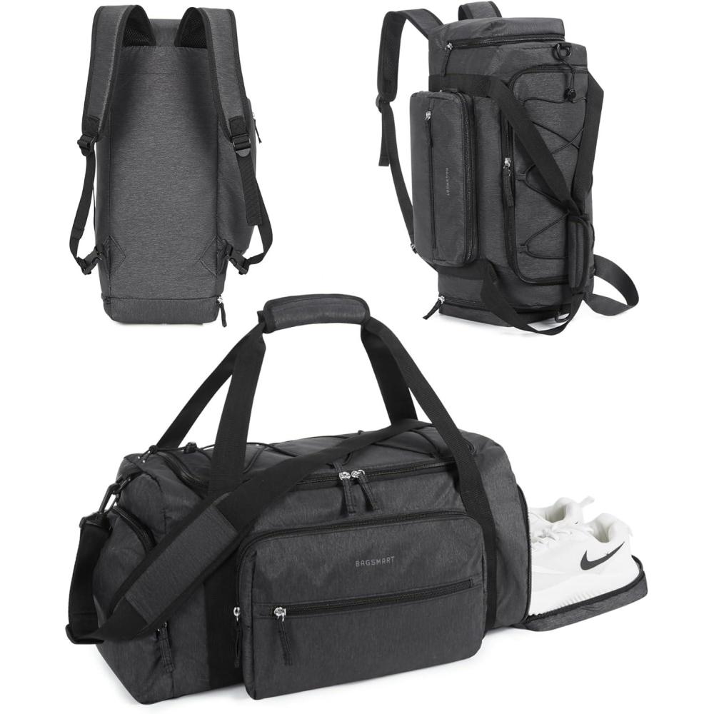 imageBAGSMART Tactical Gym Bag for Men 22L Duffle Bag for Travel with Shoe Compartment 4 in 1 Personal Item Tactical Backpack with 40oz Water Bottle Holder DOlive DrabEBlack