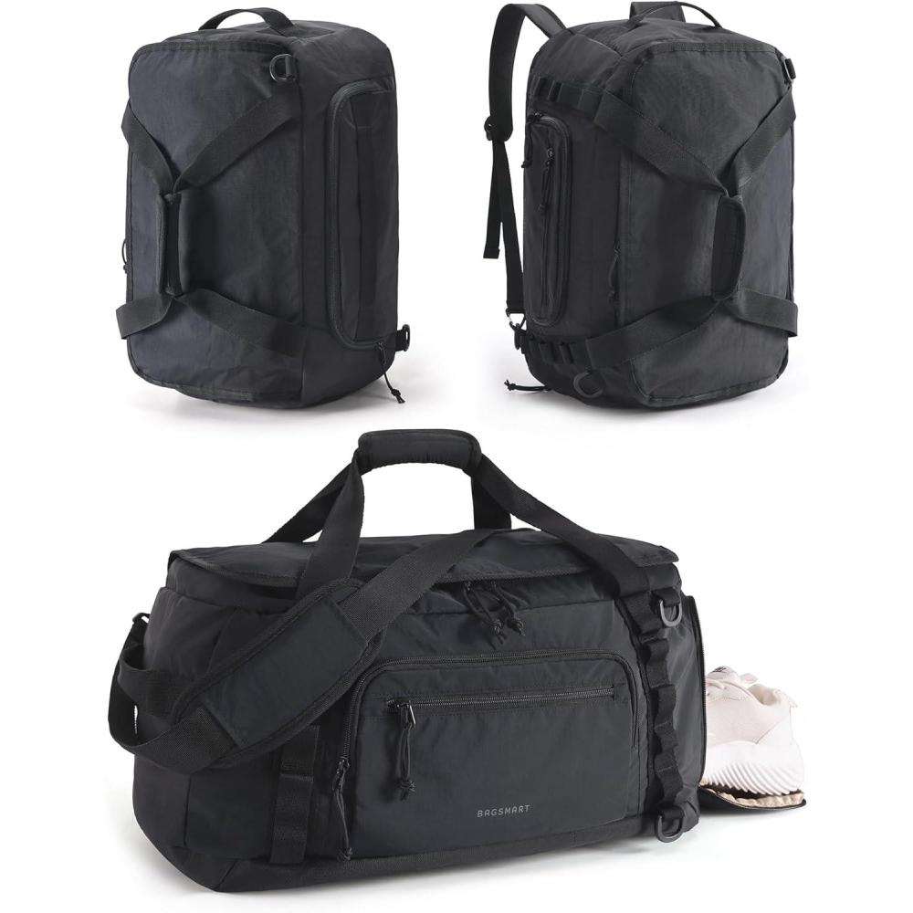 imageBAGSMART Tactical Gym Bag for Men 22L Duffle Bag for Travel with Shoe Compartment 4 in 1 Personal Item Tactical Backpack with 40oz Water Bottle Holder DOlive DrabHJet Black
