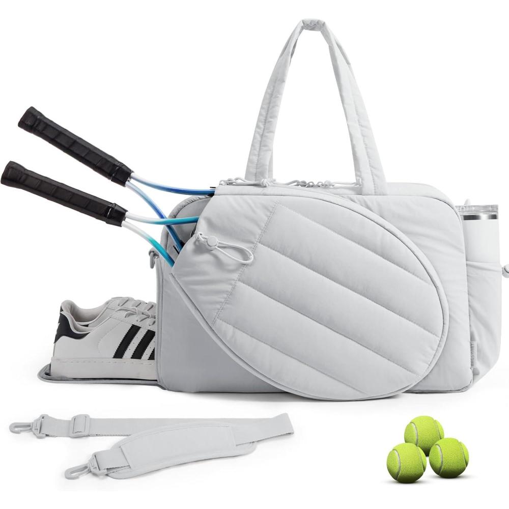 imageBAGSMART Tennis Gym Bag for Women Tennis Bag Holds 2 Rackets with Shoe Compartment ampamp Wet Pocket Sports Duffle Bags fits up to 156quot Laptop Women Overnight Weekend BagDLight Gray