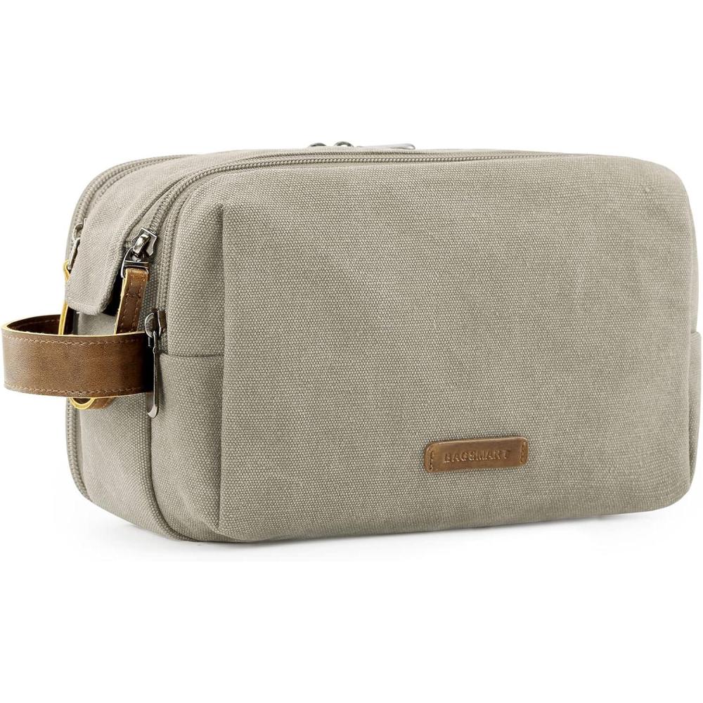imageBAGSMART Toiletry Bag for Men Canvas Travel Toiletry Organizer Dopp Kit Waterresistant Shaving Bag for Toiletries AccessoriesNavy BlueMediumBeige