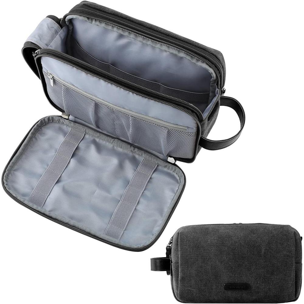 imageBAGSMART Toiletry Bag for Men Canvas Travel Toiletry Organizer Dopp Kit Waterresistant Shaving Bag for Toiletries AccessoriesNavy BlueMediumBlack