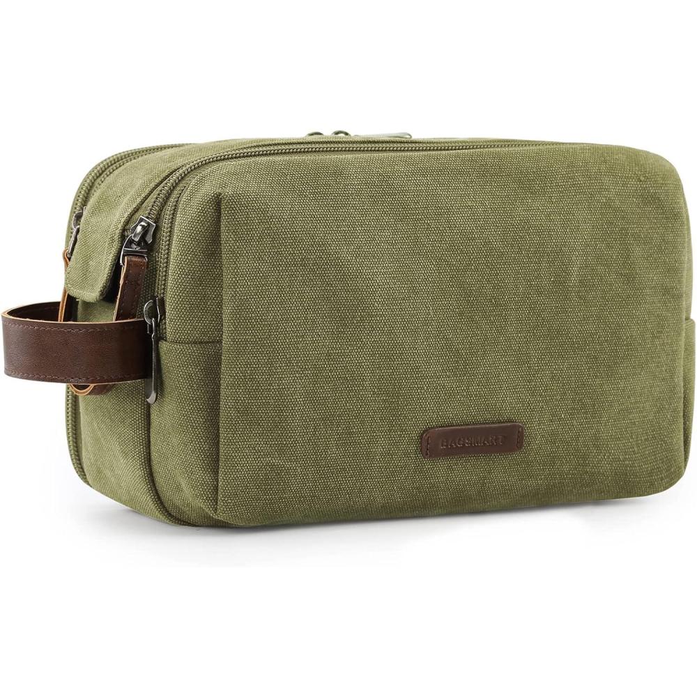 imageBAGSMART Toiletry Bag for Men Canvas Travel Toiletry Organizer Dopp Kit Waterresistant Shaving Bag for Toiletries AccessoriesNavy BlueMediumGreen