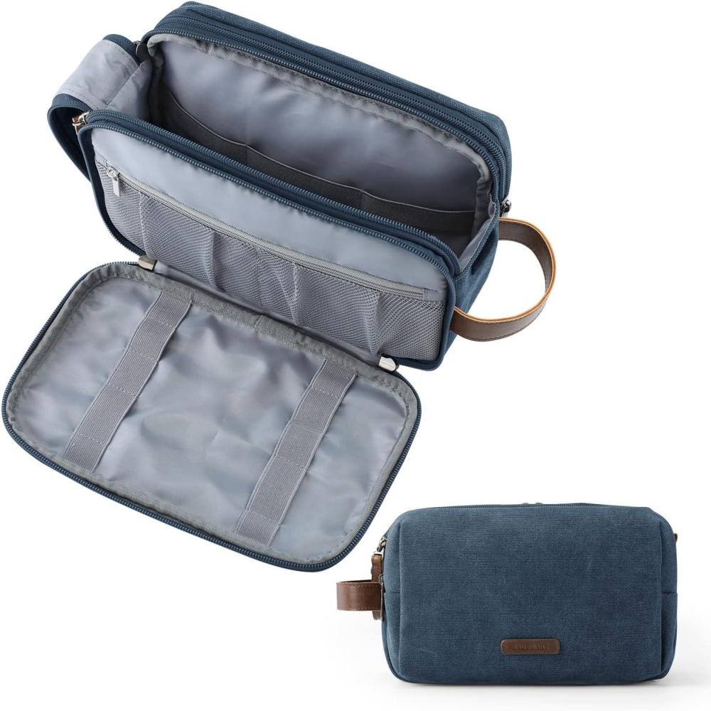 imageBAGSMART Toiletry Bag for Men Canvas Travel Toiletry Organizer Dopp Kit Waterresistant Shaving Bag for Toiletries AccessoriesNavy BlueMediumNavy Blue