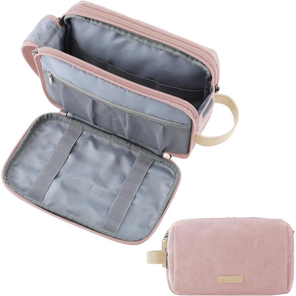 imageBAGSMART Toiletry Bag for Men Canvas Travel Toiletry Organizer Dopp Kit Waterresistant Shaving Bag for Toiletries AccessoriesNavy BlueMediumPink