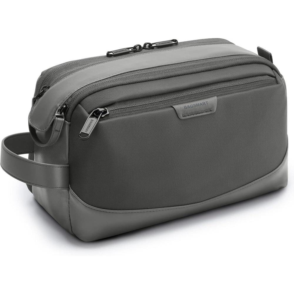 imageBAGSMART Toiletry Bag for Men Large Travel Toiletry Organizer Dopp Kit Waterresistant Shaving Bag for Toiletries Accessories BlackGrey