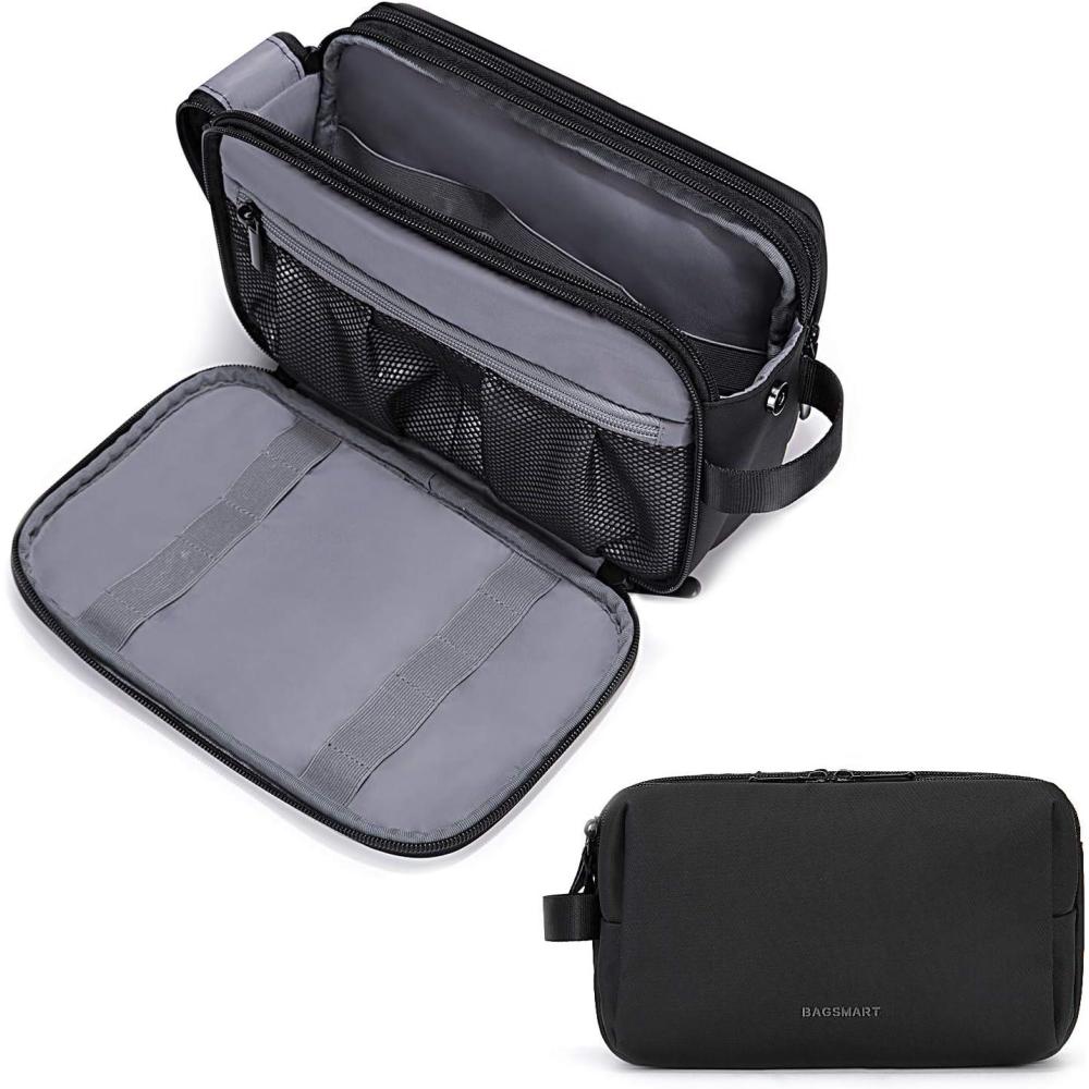 imageBAGSMART Toiletry Bag for Men Travel Toiletry Organizer Dopp Kit Waterresistant Shaving Bag for Toiletries Accessories Door Room EssentialsBlacklargeBlack