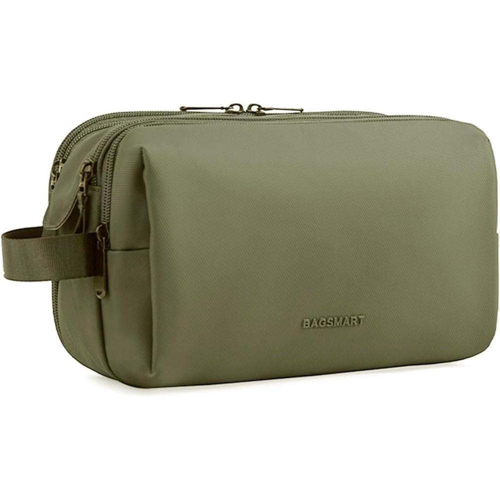 imageBAGSMART Toiletry Bag for Men Travel Toiletry Organizer Dopp Kit Waterresistant Shaving Bag for Toiletries Accessories Door Room EssentialsBlacklargeGreen