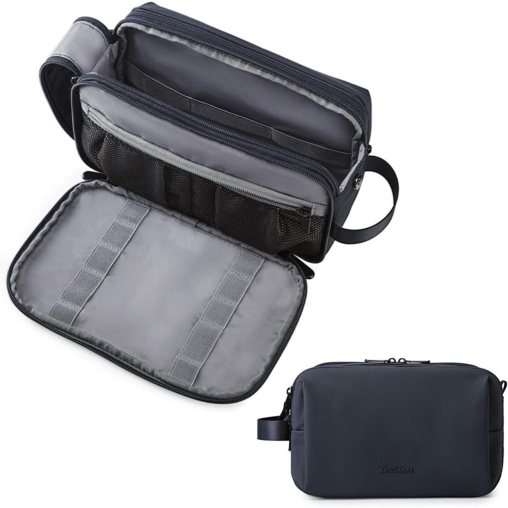 imageBAGSMART Toiletry Bag for Men Travel Toiletry Organizer Dopp Kit Waterresistant Shaving Bag for Toiletries Accessories Door Room EssentialsBlacklargeNavy Blue