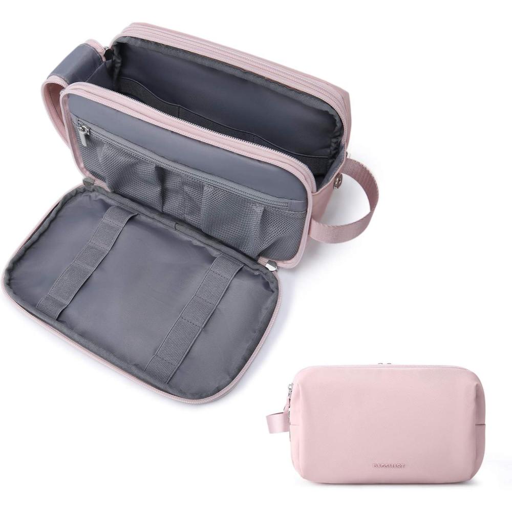 imageBAGSMART Toiletry Bag for Men Travel Toiletry Organizer Dopp Kit Waterresistant Shaving Bag for Toiletries Accessories Door Room EssentialsBlacklargePink