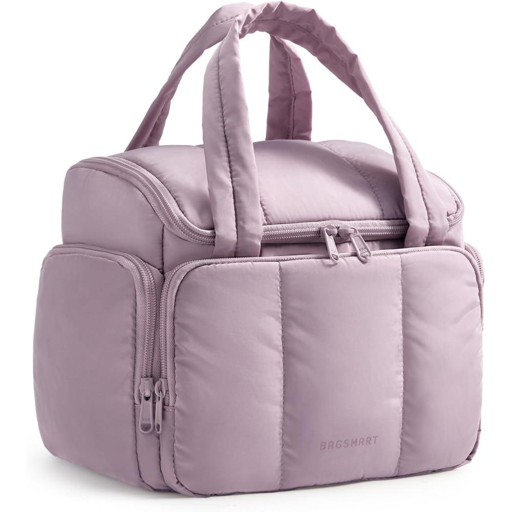 imageBAGSMART Toiletry Bag for Women with DualPadded Handles Puffy Lightweight Makeup Bag for Makeup Accessories Brushes Set TravelSized Container CamelLilac Purple