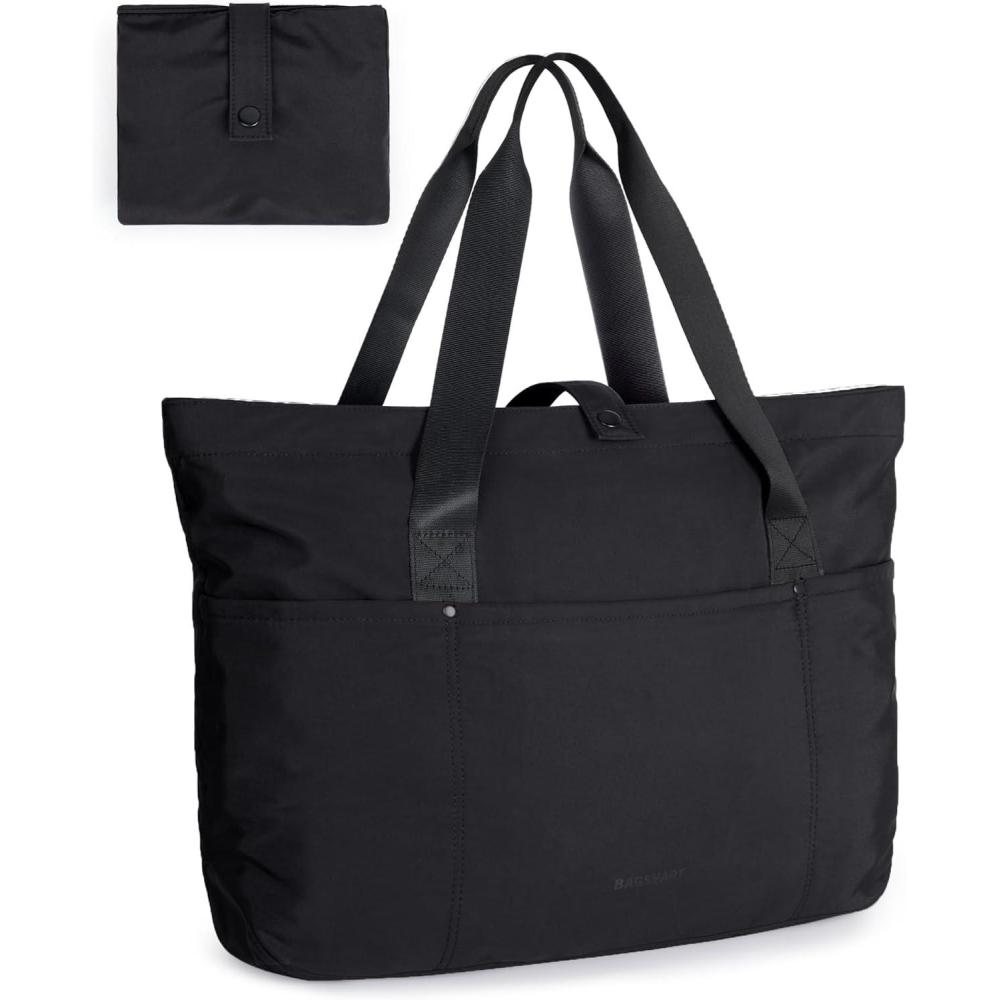 imageBAGSMART Tote Bag for Women Foldable Tote Bag With Zipper Travel Large Shoulder Bag Handbag for Work165l X 6wx 14hAblack165l X 6wx 14h