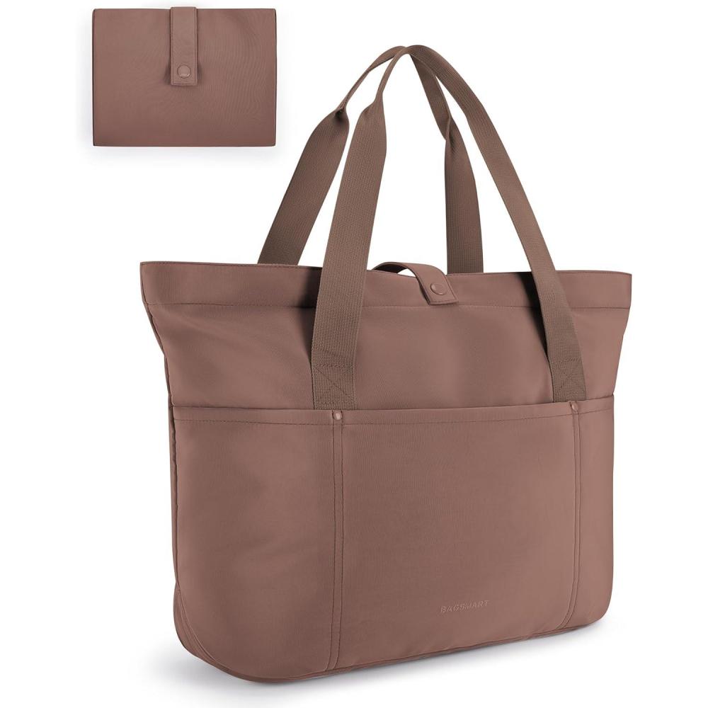 imageBAGSMART Tote Bag for Women Foldable Tote Bag With Zipper Travel Large Shoulder Bag Handbag for Work165l X 6wx 14hCcoffee165l X 6wx 14h