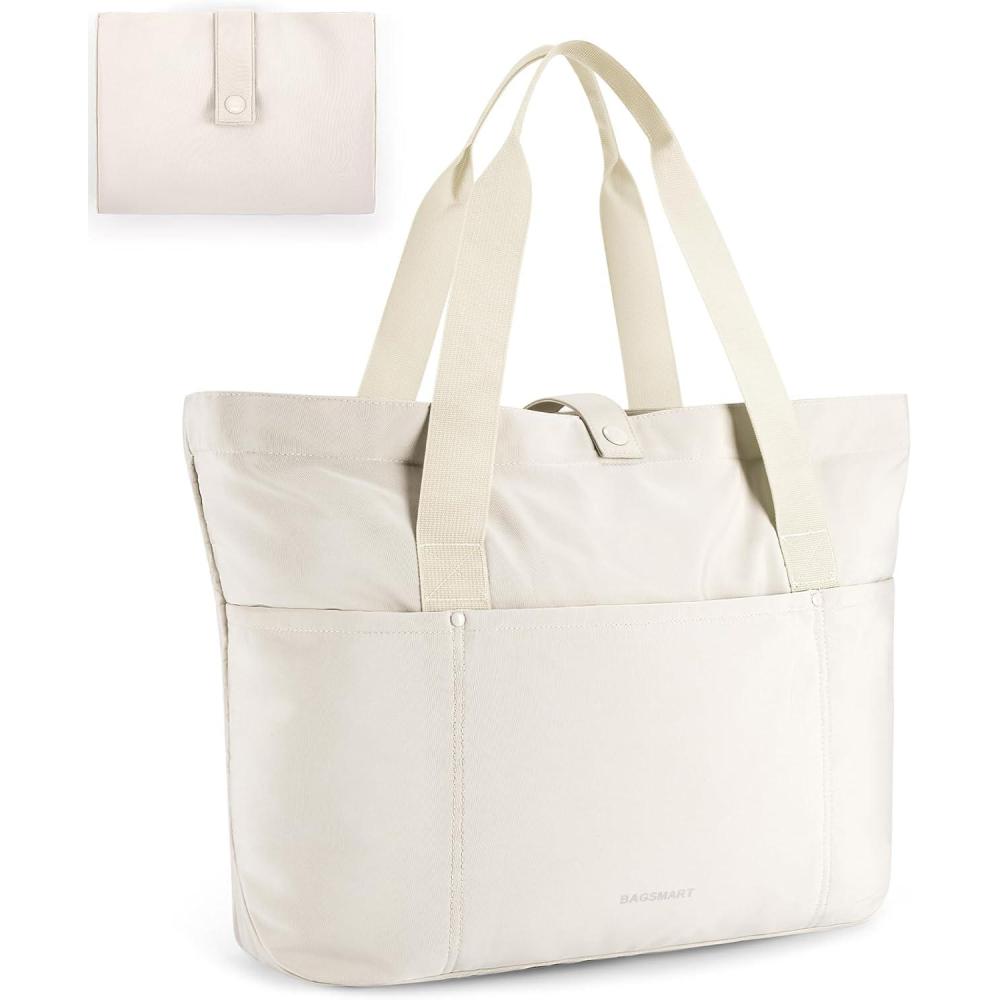 imageBAGSMART Tote Bag for Women Foldable Tote Bag With Zipper Travel Large Shoulder Bag Handbag for Work165l X 6wx 14hDbeige165l X 6wx 14h