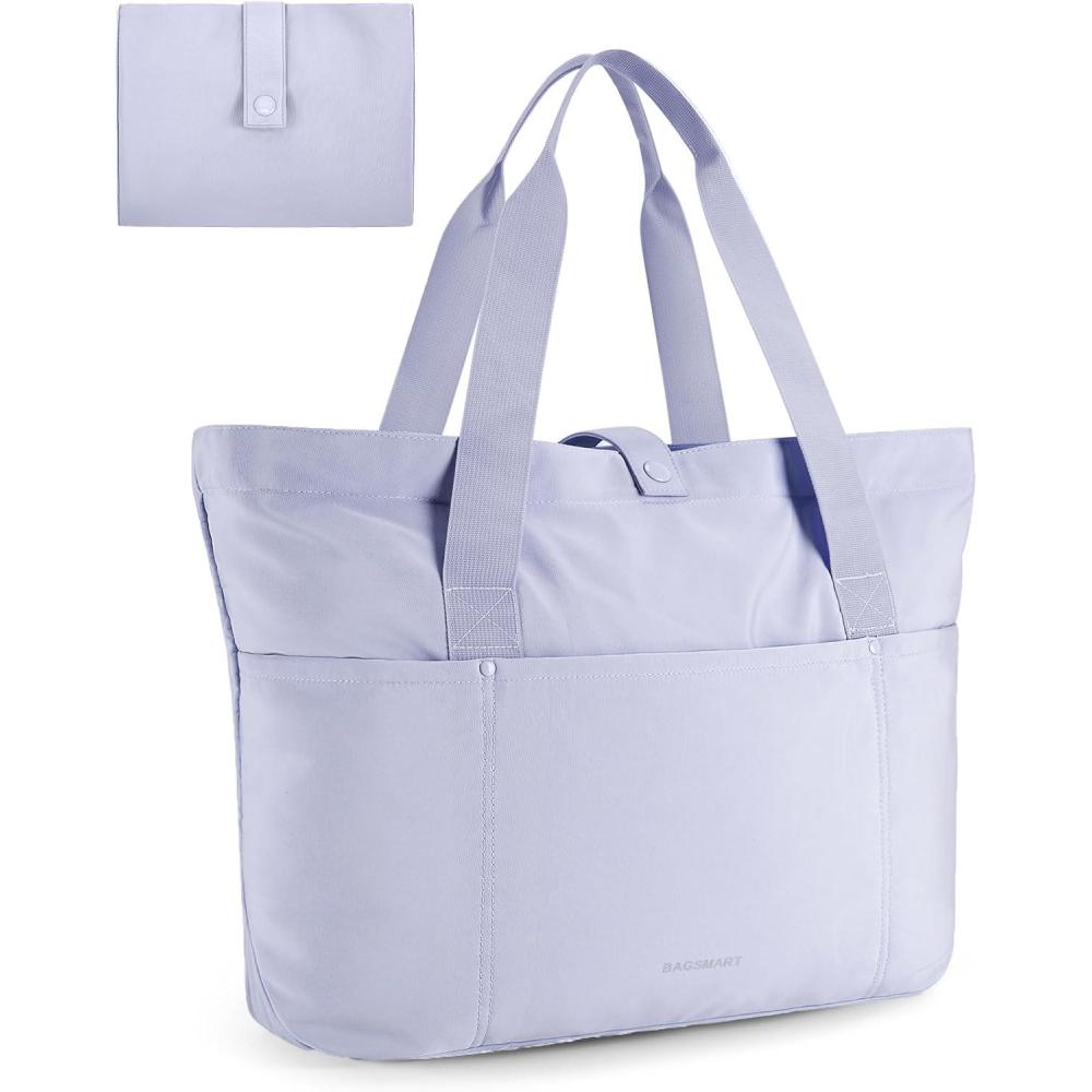 imageBAGSMART Tote Bag for Women Foldable Tote Bag With Zipper Travel Large Shoulder Bag Handbag for Work165l X 6wx 14hHaze Blue165l X 6wx 14h