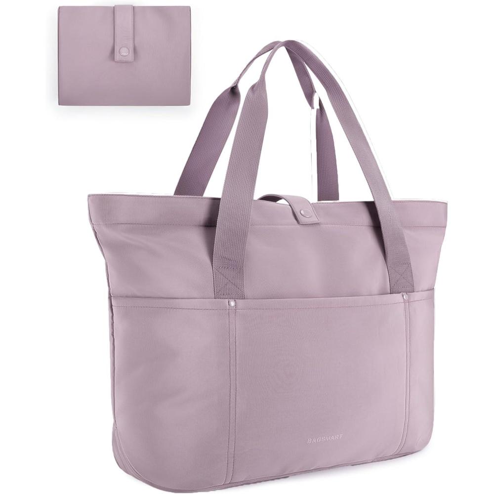 imageBAGSMART Tote Bag for Women Foldable Tote Bag With Zipper Travel Large Shoulder Bag Handbag for Work165l X 6wx 14hPurple165l X 6wx 14h
