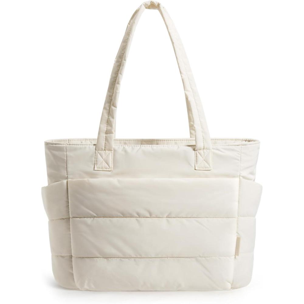 imageBAGSMART Tote Bag for Women Lightweight Puffy Tote Bag with Compartments Shoulder Bag Handbag for Travel Work GymBeige